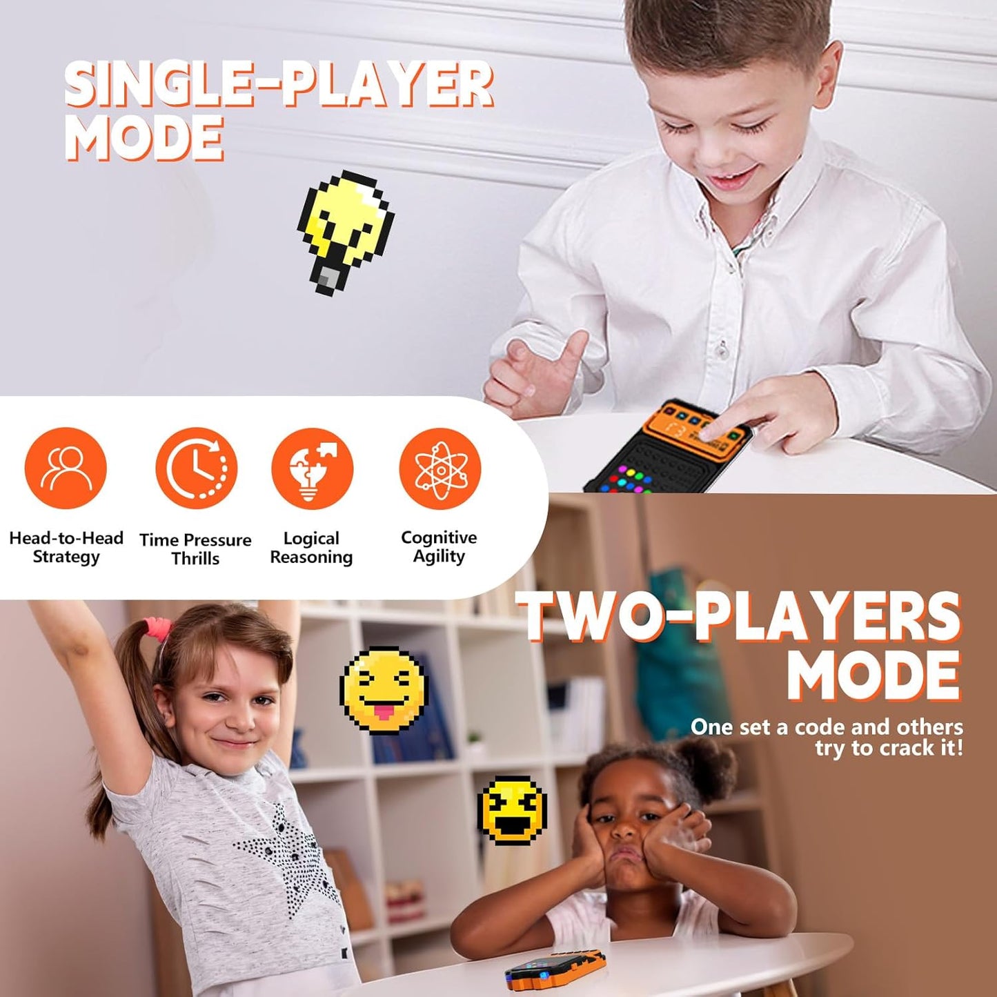 Crack The Code - Electronic Mastermind Code Breaker with Clamp, Super Decoder Handheld Puzzle Games for 1-8 Players, 10,000+ Logic Challenges for Kids & Adults Ages, Portable Travel Game & Gift