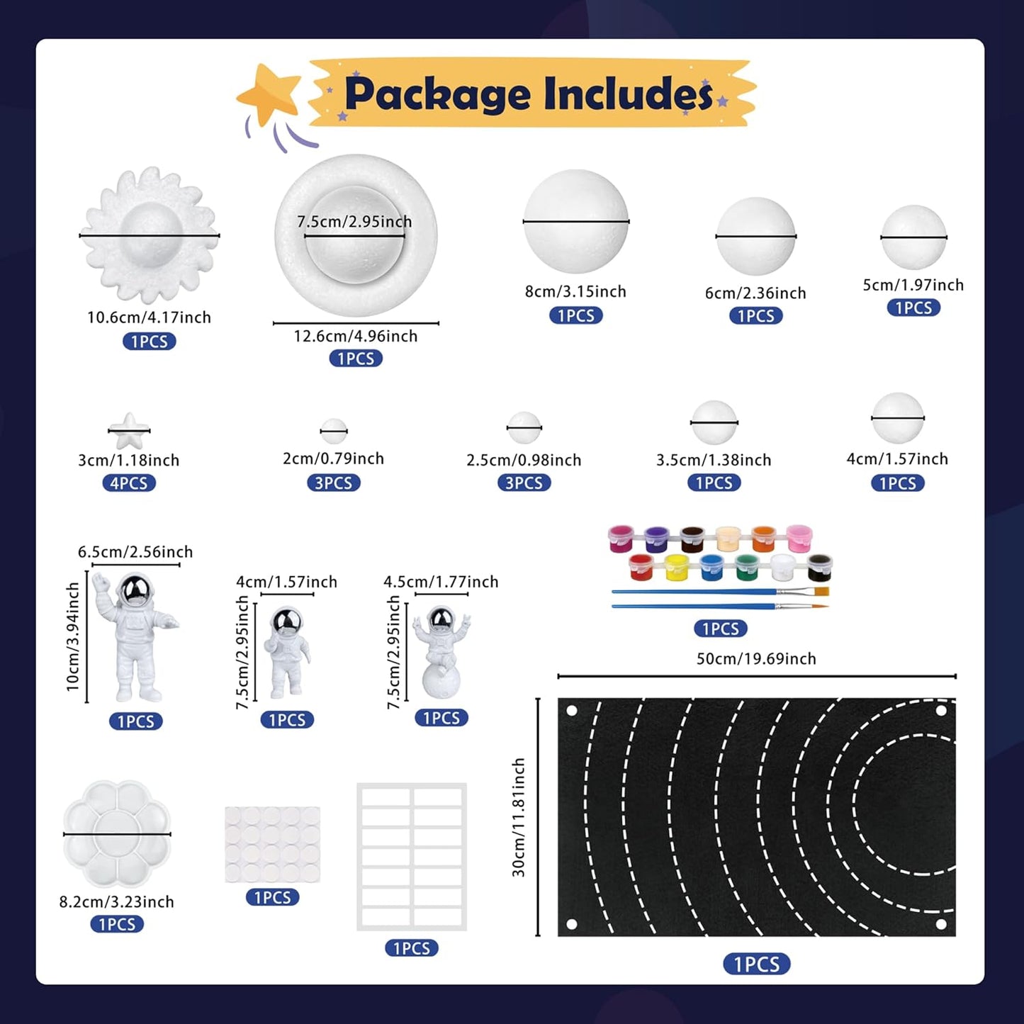 35PCS Solar System Model Kit Foam Ball Kit Includes Color Pigments Palette Spheres Balls Brushes Felt Background Plate Instruction Manual Astronaut Ornament and More