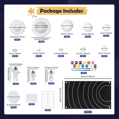 35PCS Solar System Model Kit Foam Ball Kit Includes Color Pigments Palette Spheres Balls Brushes Felt Background Plate Instruction Manual Astronaut Ornament and More