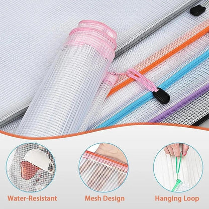 Krvyrn Mesh Zipper Pouches, 12 Pack A3 Waterproof Zipper Pouches for Board Game Storage, Puzzle Storage, Office and School Supplies, Home, Travel Organizer