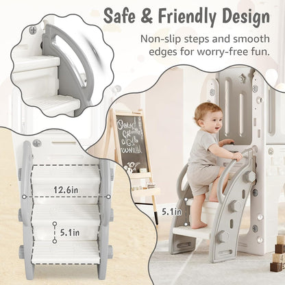 8-in-1 Toddler Slide Playground Set for Indoor & Outdoor Fun – Includes Climber, Basketball Hoop, Telescope, Tunnel, and Storage Space for Kids – Perfect for Backyard & Courtyard Activities