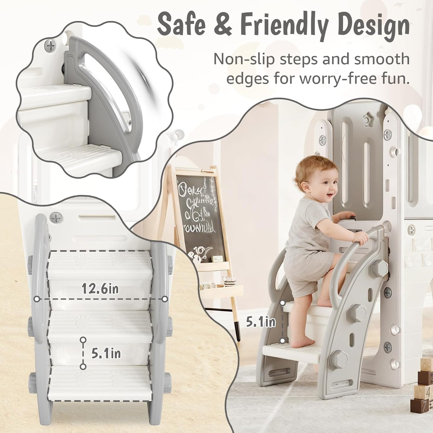 GarveeLife Toddler Slide 8 in 1 Indoor Playground Outdoor Playset Kids Baby Slides for Toddlers Age 1-3 with Climber Basketball Hoop Telescope Drawing Board and Storage Space for Courtyards