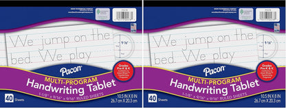 Pacon Handwriting Paper, Zaner-Bloser Grades Pre-K & K, 1-1/8" x 9/16" x 9/16" Ruled 10-1/2" x 8", Ruled Long, 40 Sheets