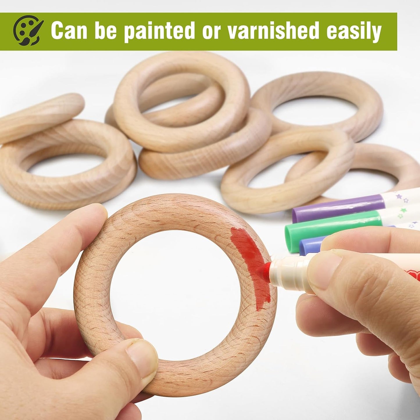 FoDau770 5pcs Natural Beech Wooden Rings, Unfinished Solid Wood Rings Heavy Duty Wood Circles, Macrame Craft Circles for Party, Home Decor & DIY Making - Outer Diameter: 3 Inch