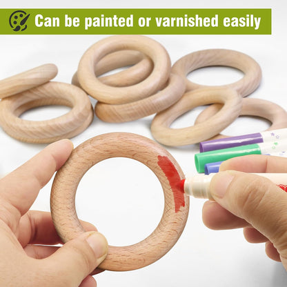 FoDau770 5pcs Natural Beech Wooden Rings, Unfinished Solid Wood Rings Heavy Duty Wood Circles, Macrame Craft Circles for Party, Home Decor & DIY Making - Outer Diameter: 3 Inch