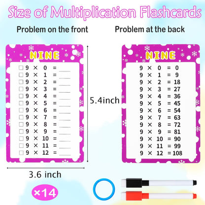 0-12 Multiplication Flash Cards, Large Educational Math, Times Table Flashcards Chart, with 15 Cards, 2 Dry Erase Markers, 1 Rings, Educational Multiplication for Classroom Home