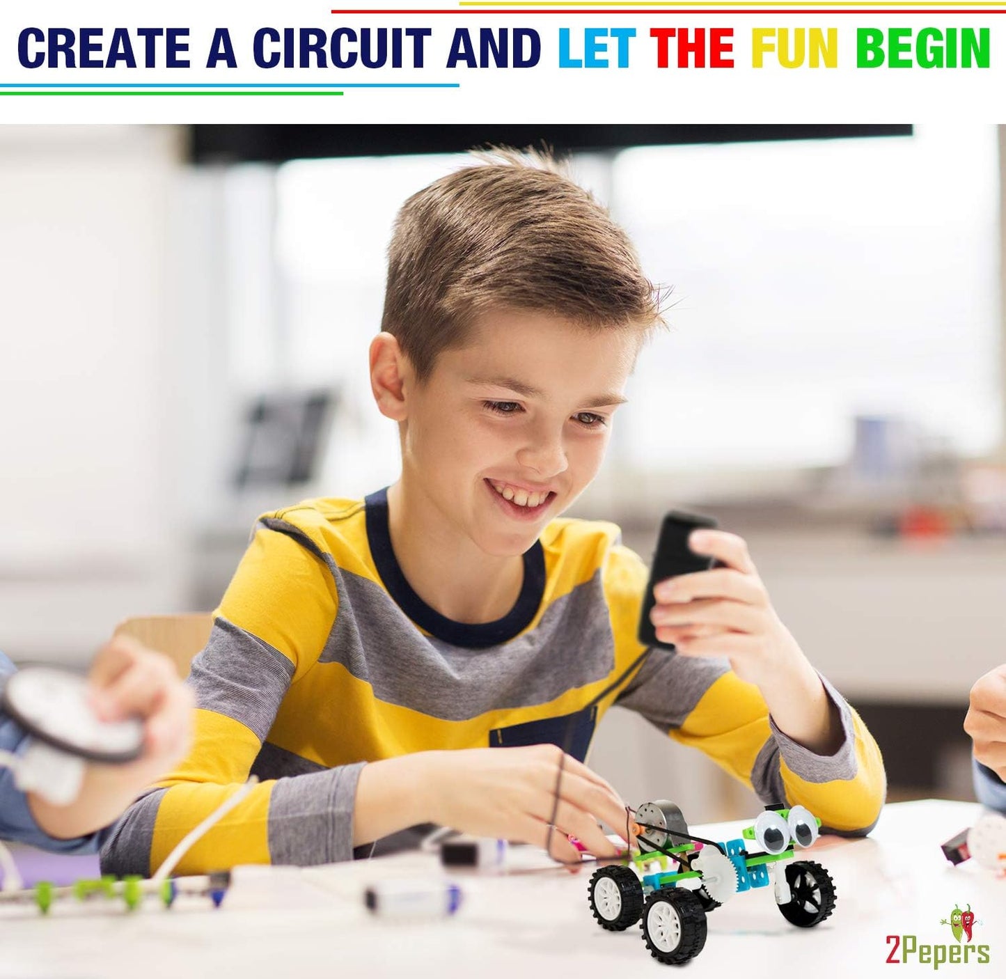 2Pepers Electric Motor Robotic Science Kits for Kids (4-in-1), DIY STEM Toys Kids Science Experiment Kits,Building Educational Robotics Kit for Boys and Girls,Circuit Engineering Science Project Kits