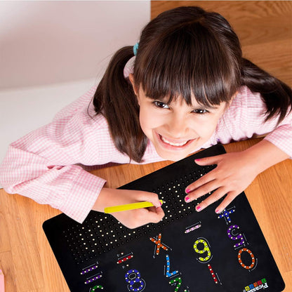 PicassoTiles Magnetic Expression Puzzle Cubes + Letters Numbers Drawing Board, 8pc Magnet Blocks w/ 36 Emotion Game Card Include, ABC A-Z Letter, Number, Freestyle Writing Erasable Magnet Tablet Pad