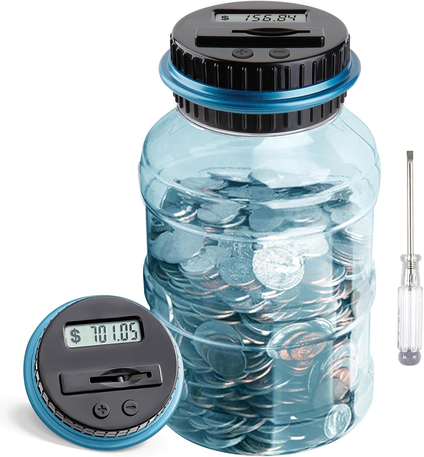 Large Piggy Bank for Adults Kids, Vcertcpl Digital Coin Counting Bank with LCD Counter, 1.8L Capacity Coin Bank Money Jar for Adults, Designed for All US Coins (Purple)