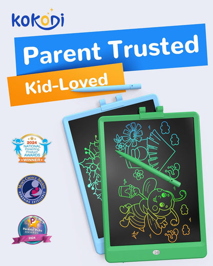 KOKODI LCD Writing Tablet, 12 Inch Colorful Toddler Doodle Board Drawing Tablet, Erasable Reusable Electronic Drawing Pads, Educational and Learning Toy for 3-6 Years Old Boy and Girls(Blue)