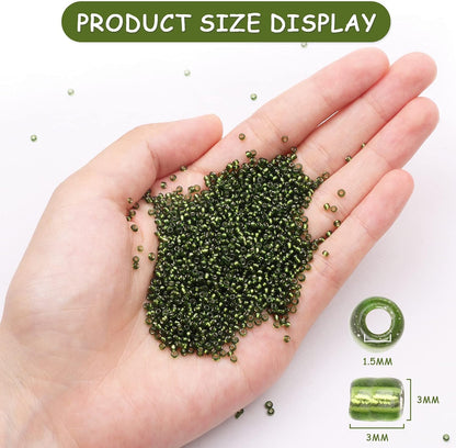 10100 Pcs Size 11/0 Glass Seed Beads, 2 mm Dark Green Small Mini Spacer Loose Pony Beads for Jewelry Making and DIY Crafts - Colors A