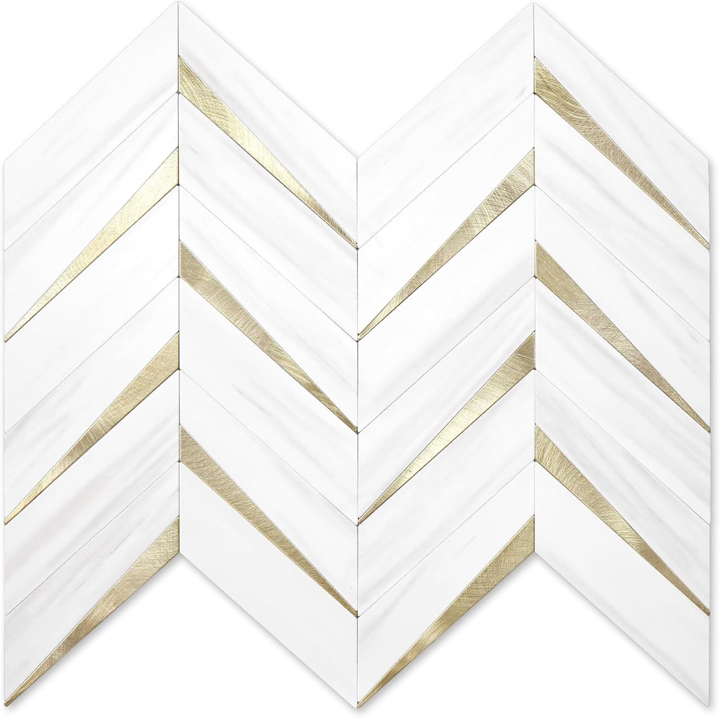 STICKGOO 10-Sheet Herringbone Tile Peel and Stick Backsplash, Beige Mixed Metal Gold PVC Stick on Backsplash, Self Adhesive Wall Tile for Kitchen and Bathroom