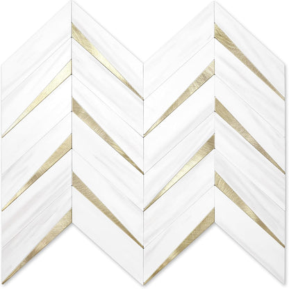 STICKGOO 10-Sheet Herringbone Tile Peel and Stick Backsplash, Beige Mixed Metal Gold PVC Stick on Backsplash, Self Adhesive Wall Tile for Kitchen and Bathroom