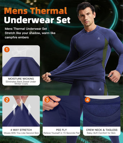 CL convallaria Thermal Underwear Long Johns Set Mens Winter Gift Hunting Gear Sport Base Layer Bottom Top - Colors A