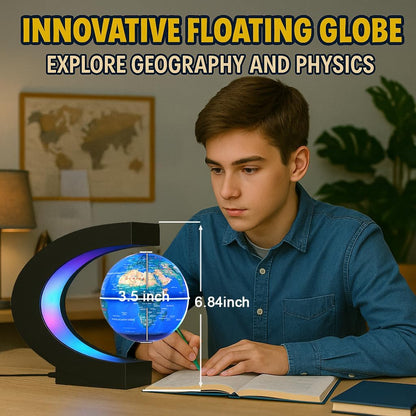 Magnetic Levitation Floating Rotating World Globe with LED Light - C Shape Anti Gravity Levitating Globe for Desk Office Decor, STEM Educational Map, Unique Tech Gift for Men Kids Boss, 3.5 Inches
