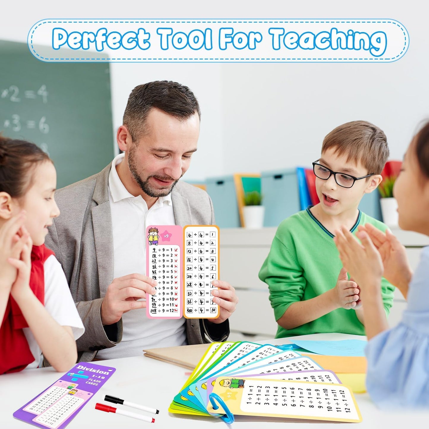 1-12 Multiplication Flash Cards, Large Math Table Flashcards, Including 15 Cards, 2 Dry Erase Markers, 1 Rings, Educational Times Table Flashcards for Classroom Home, for 1st to 3rd Grades