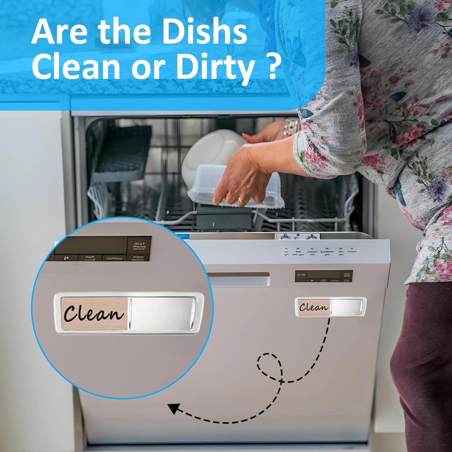 Dishwasher Magnet Clean Dirty Sign, Slide Strong Clean and Dirty Refrigerator Magnet Indicator for Dishwasher, Non-Scratch, Easy to Read, Self-Adhesive for Non-Magnetic Dishwasher（LightGray Brown）