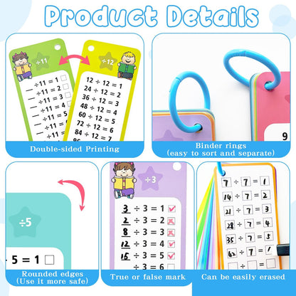 1-12 Multiplication Flash Cards, Large Math Table Flashcards, Including 15 Cards, 2 Dry Erase Markers, 1 Rings, Educational Times Table Flashcards for Classroom Home, for 1st to 3rd Grades