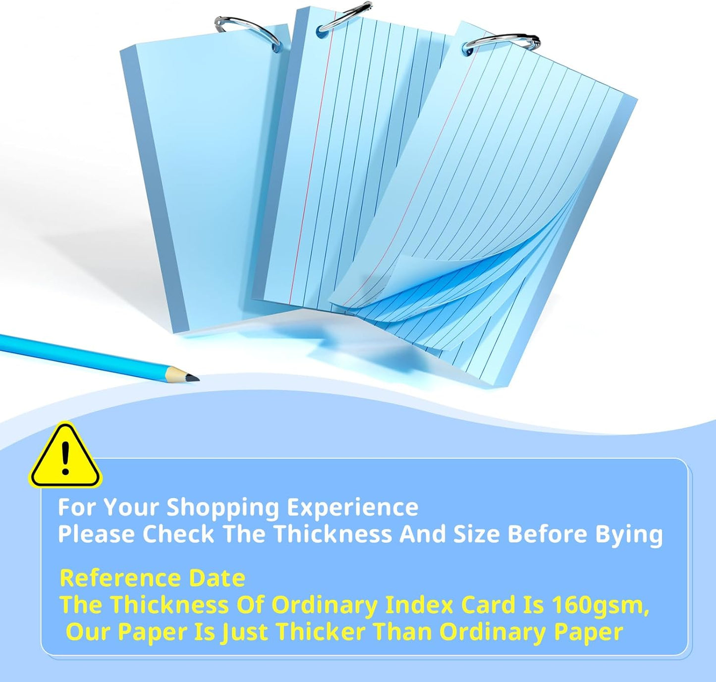 Index Cards 3x5 Inches, 300 PCS, Colored Flash Cards With Ring, Punched Lined Study Card Ruled Flashcards Notecards, Ruled Front And Blank Back, Note Card for School, College And Home