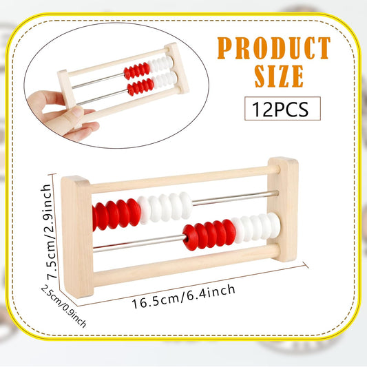 12 Pcs Mini 20-Bead Wooden Rekenrek Abacus 2-Row Counting Rack Educational Toys Math Skills Manipulatives Students Elementary School Classroom Activities