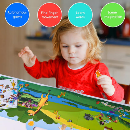 ASTARON Reusable Sticker Book for Toddlers, 88 Pcs Dinosaur Stickers Road Trip Activities Car Airplane Activities Travel Toys for Kids, Kids Quiet Time Activities (2-6 Age)