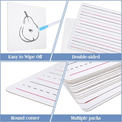 ReliThick 25 Pcs Lined Dry Erase Board with Markers 9 x 12 Double Sided Whiteboards Dry Erase Lapboards with Lines Ruled Writing Board Handwriting Practice