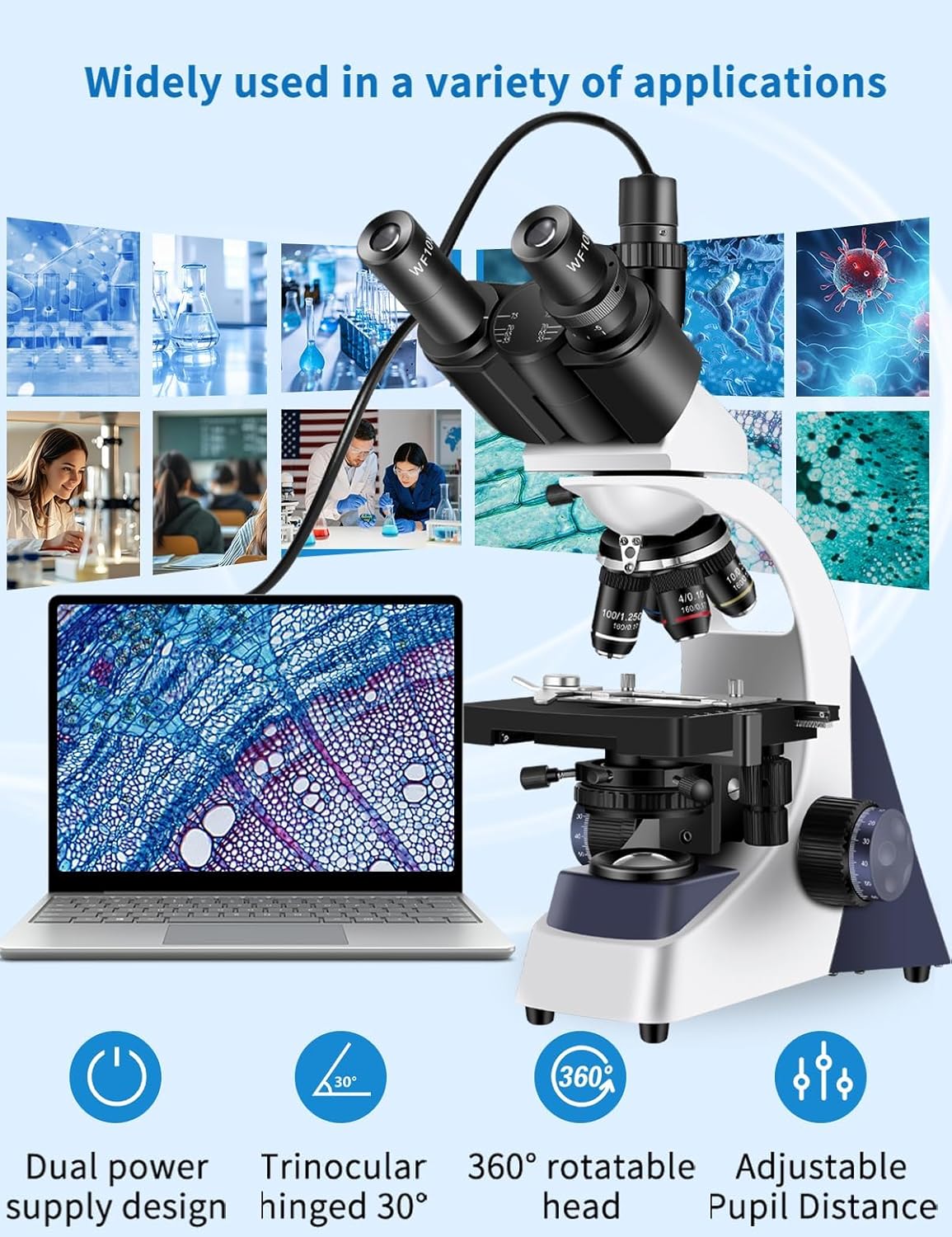 Microscopes for Adults WF10x and WF25x eyepieces Compound Microscope with Microscope Slides, Microscopes Kit for Kids Students Home School (Monocular Microscope with Big Bundle)