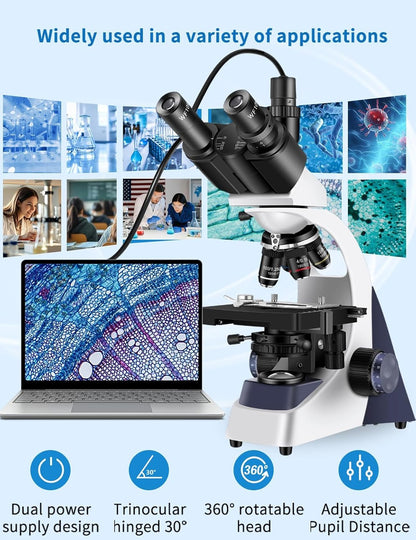 Microscopes for Adults WF10x and WF25x eyepieces Compound Microscope with Microscope Slides, Microscopes Kit for Kids Students Home School (Monocular Microscope with Big Bundle)