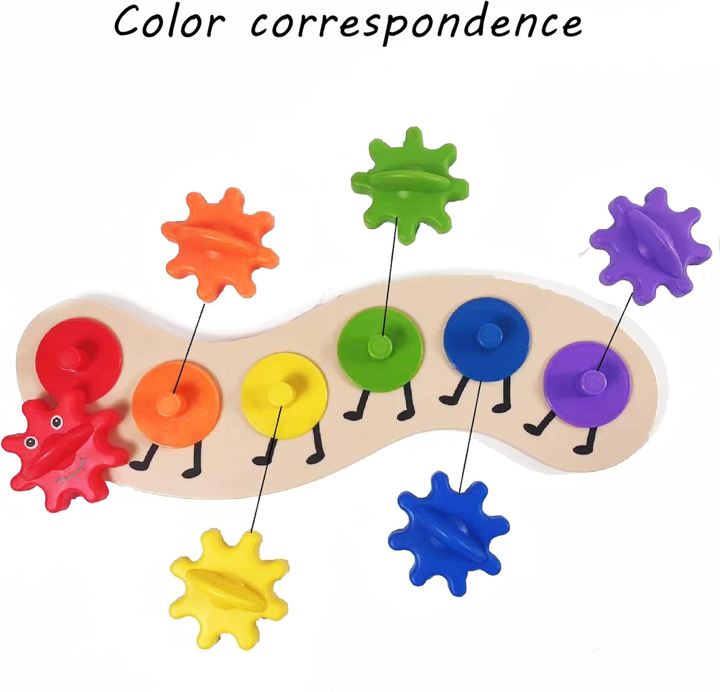 Rainbow Caterpillar Gear Toy - Teaches Color Names & Matching - Spinning Rainbow Baby Toy - Toddler Puzzle