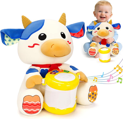 V-Opitos Stuffed Bear Musical Toys for Baby 6-12 Months+, Early Learning Light up Music Drum, Perfect Christmas Birthday Gifts for Boy & Girl Age 1, 2 Years Old