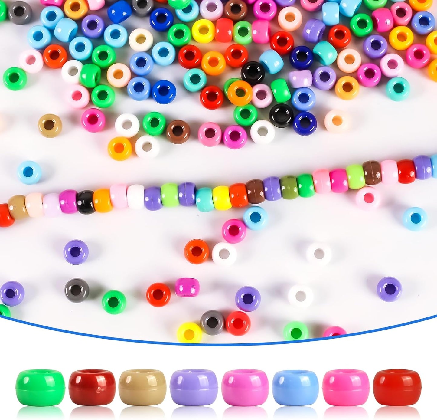 2000 Pcs Multi-Colored Glitter Pony Beads, 6x9mm, Round, Acrylic, Loose Beads, Perfect for Bracelets, Jewelry Making, Crafts