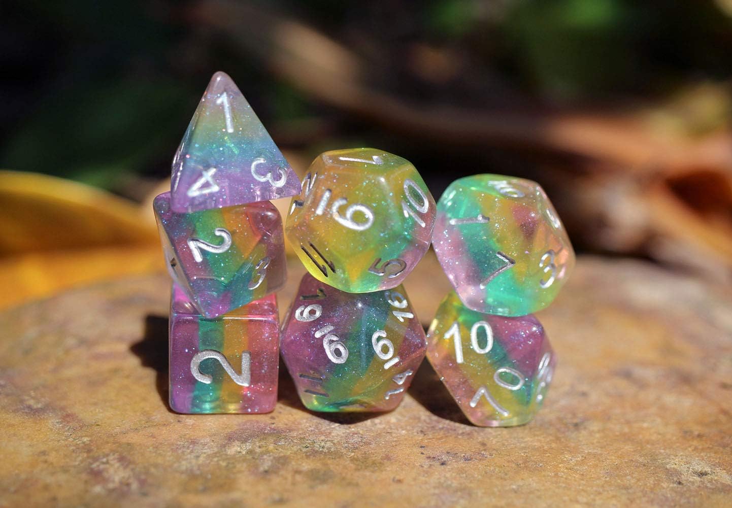 Polyhedral DND Dice Set RPG Rainbow Dice for Dungeons and Dragons(D&D) Role Playing Game,MTG,Pathfinder,Table Game,Math Games Dice Set with Dice Pouch