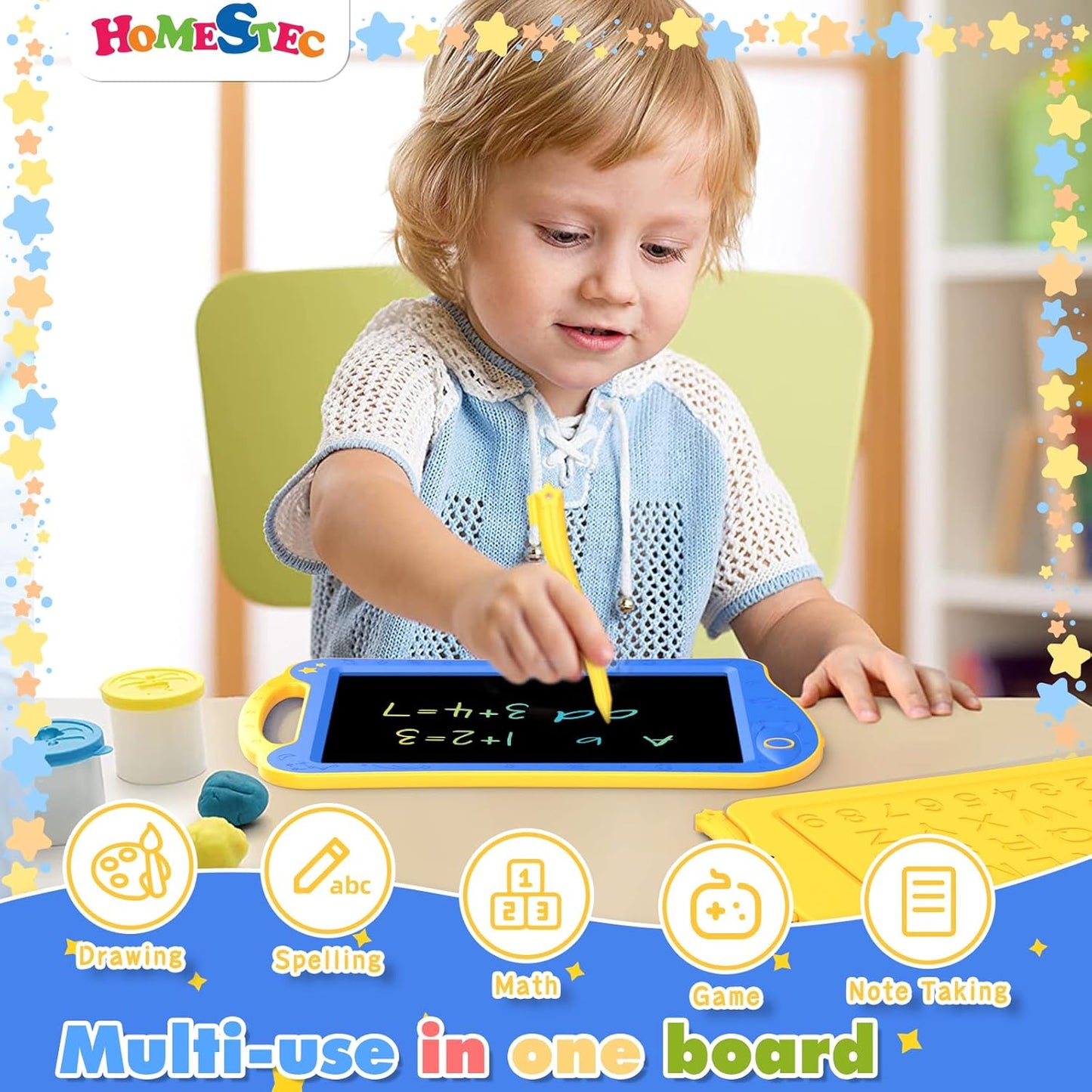 [ClimatePartner Certified] HOMESTEC Astrodraw Drawing Pad, Colorful LCD Writing Tablet for Kids, Doodle Board for Toddlers 3 4 5 6 Years Old, Travel Toy Birthday Gift for Boys Girls (Aqua/Purple)