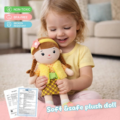 Soft Baby Doll Toys,16 inch Educational Plush Doll for Girls Learning Sensory Montessori Toy Birthday Gifts Cuddly Plush Toys for Toddler Kids (Yellow)
