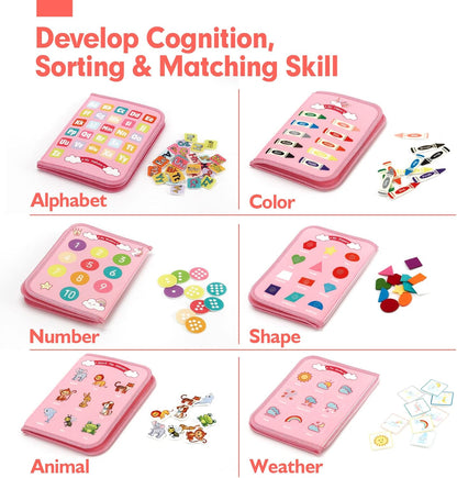 hahaland Busy Board for Toddlers - Montessori Toys Preschool Learning Activities with Life Skills, Alphabet, Number, Shape, Color, Animal, Weather - Toddler Boy Learning Educational Toys, Travel Toys