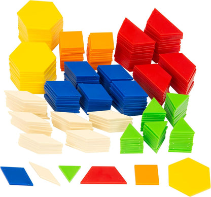 Kids First Math: Pattern Blocks Math Kit w/Activity Cards | 250 Colorful Plastic Geometric Blocks | Explore Geometry, Shapes, Division, Fractions & More | at-Home or Classroom Learning, Ages 3+