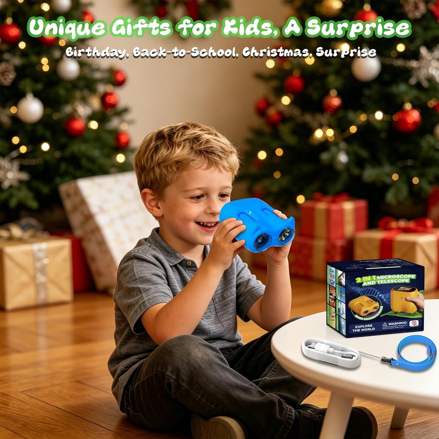 Handheld Microscope for Kids, 2 in 1 1000X Pocket Digital Microscope & 10X Telescope for Kids - Science Kits STEM Toys - Gifts for Boys Girls Ages 3 4 5 6 7 8 9 10 11 12 (Orange)