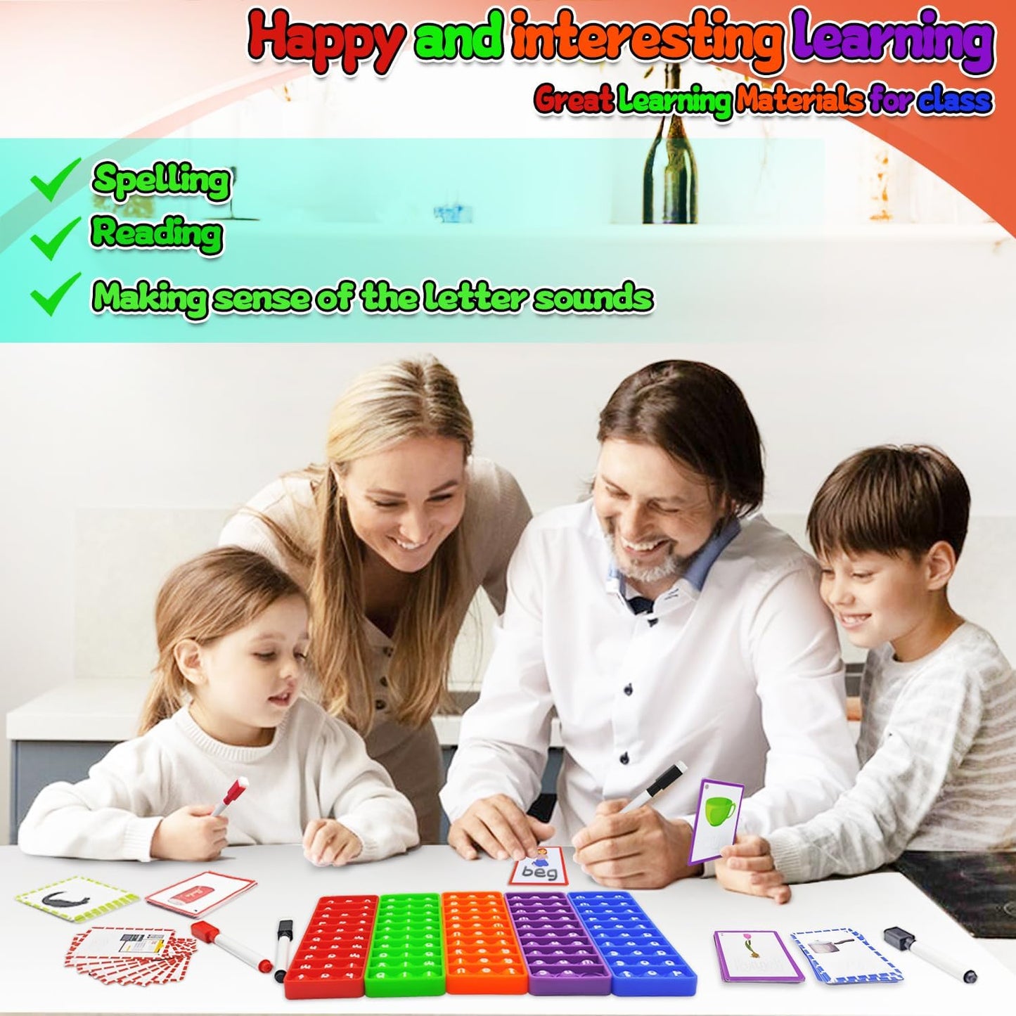 CVC Word Games, Sensory Toy to Learn and Spell, Phonics Games Flash Cards for Preschool Kindergarten Classroom Supplies, Multisensory Reading and Phonics Flash Cards for Kids 3+ Years