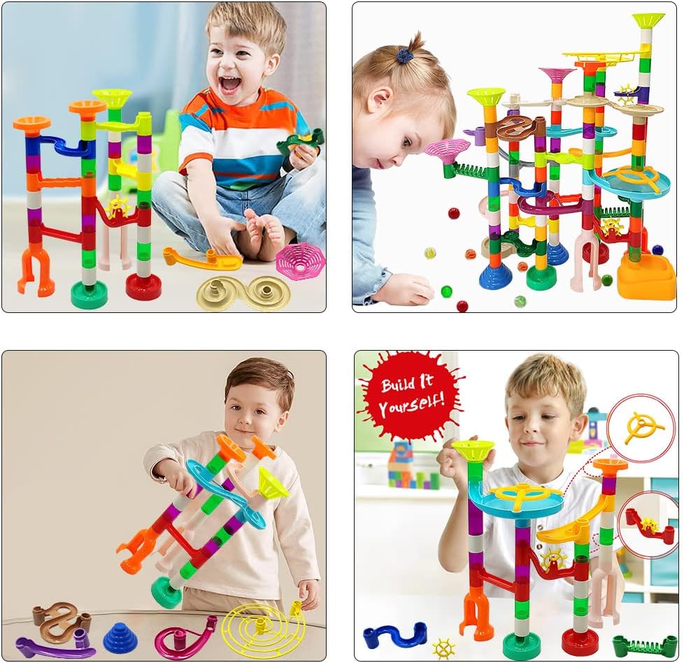 DSHMIXIA Marble Run Marble Maze Race Track with Glowing Marbles for Kids Ages 3-4-8-10 Sturdy Building Toys Kids Games Amazing Fun Gifts (Super)