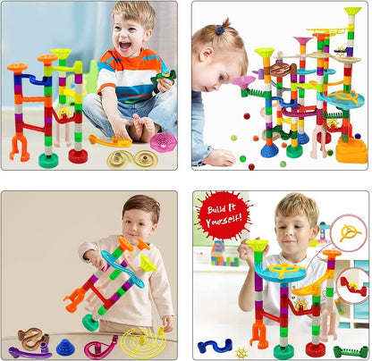 DSHMIXIA Marble Run Marble Maze Race Track with Glowing Marbles for Kids Ages 3-4-8-10 Sturdy Building Toys Kids Games Amazing Fun Gifts (Super)