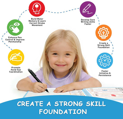 Magic Grooved Writing Practice for Kids Ages 3–8, Reusable Handwriting Workbooks with Deep Tracing Grooves and Preschool Learning Activities, Perfect Educational Gift
