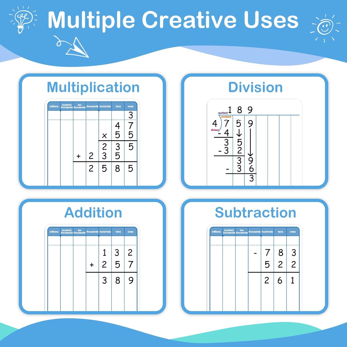 Aizweb 12 Pack Dry Erase Board Card,9" x 12" Small Whiteboard Number Line 120 Numbers Chart Ten Frame,Math Manipulatives Addition Subtraction Game for Student Classroom Must Haves Teacher Supplies