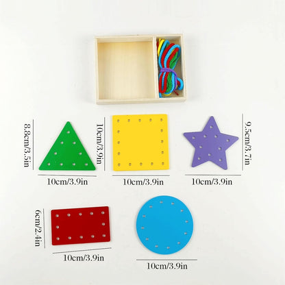 5 Pcs Double-Sided Shape Panels Wooden Threading Toy Lacing Cards for Toddlers, Lacing Shapes, Educational and Learning Montessori Activity for Kids (Triangle)