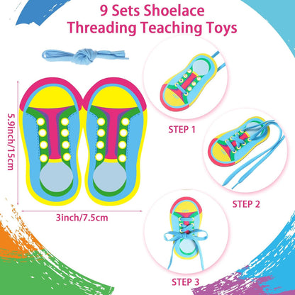 Capoda 9 Sets Lacing Cards Shoes Educational Threading Toy for Wooden Lacing Card Toys with Colorful Threads for Develop Imagination Early Education and Learning Activity(Shoes)