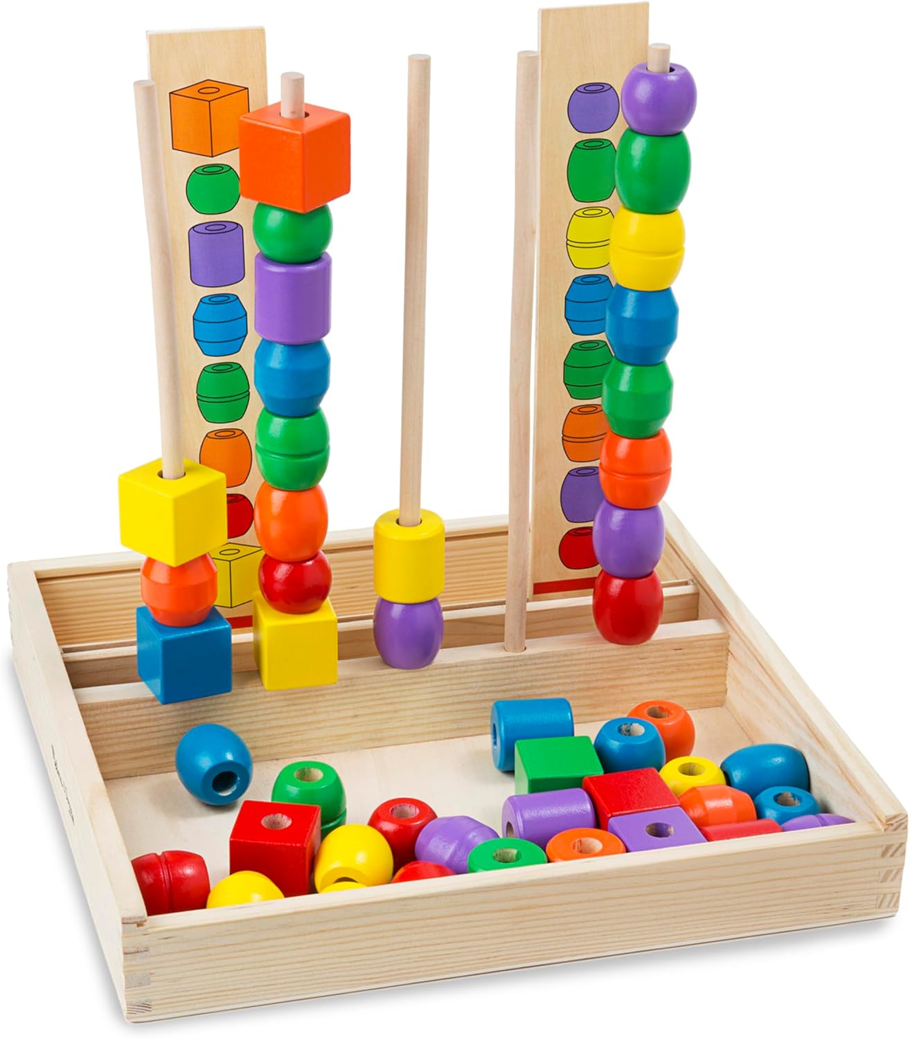 Melissa & Doug Bead Sequencing Set with 46 Wooden Beads and 5 Double-Sided Pattern Boards