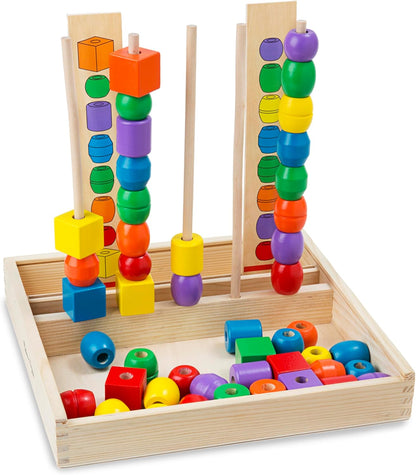 Melissa & Doug Bead Sequencing Set with 46 Wooden Beads and 5 Double-Sided Pattern Boards