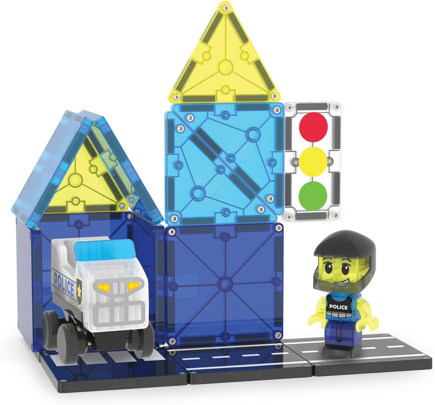 Magna-Tiles Police Patrol 20-Piece Magnetic Construction Set, The Original Magnetic Building Brand