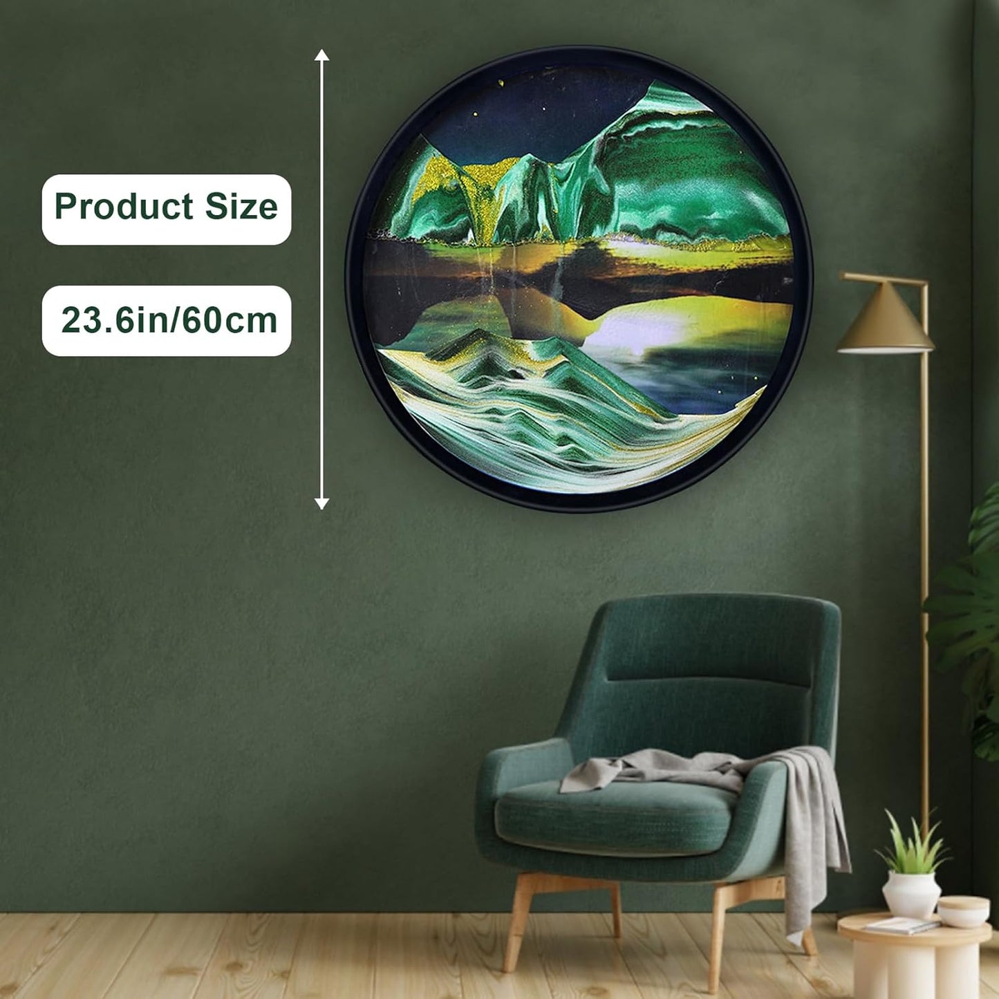 17.3" Moving Sand Art, 3D Sand Art Pictures Deep Sea Sandscape Living Room Decoration, 360° Rotate, Glass Crafts Solid Wood Frame, Relaxing Mood Home Office Work Wall Art Decor