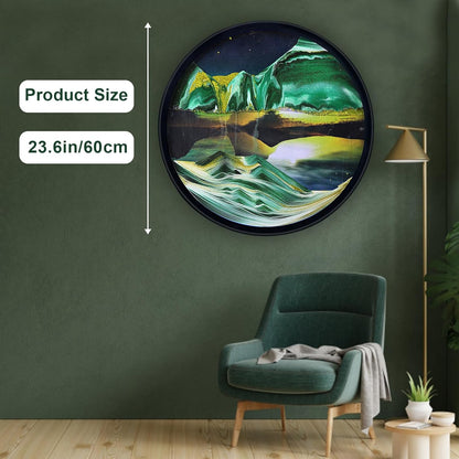 17.3" Moving Sand Art, 3D Sand Art Pictures Deep Sea Sandscape Living Room Decoration, 360° Rotate, Glass Crafts Solid Wood Frame, Relaxing Mood Home Office Work Wall Art Decor