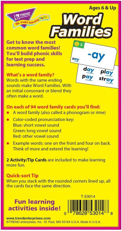 Trend Enterprises: Word Families Skill Drill Flash Cards, Content-Rich Cards to Practice and Master, Great for Skill Building and Test Prep, 96 Cards Included, Ages 6 and Up